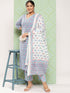 Women Plus Size Blue Pure Cotton Kurta Set With Dupatta